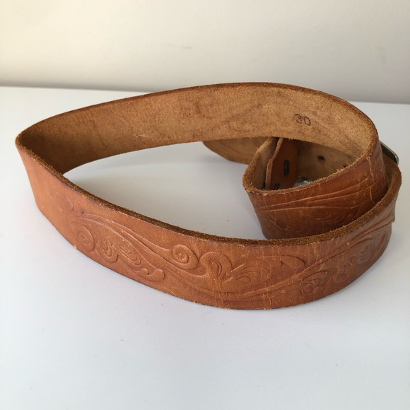 Embossed Leather Belt with Gold Buckle - Picture 3 of 9